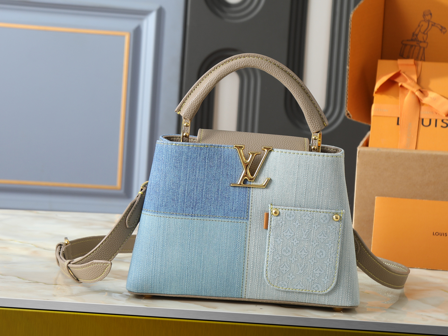 Louis Vuitton LV Classic Handbag Premium Canvas Model MB163 Gift Box Included Fashion Statement Fashion Bag